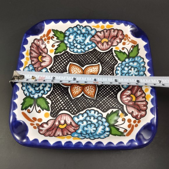 Talavera Square Hand Painted Mexican Vintage Dish Plate - Picture 5 of 8